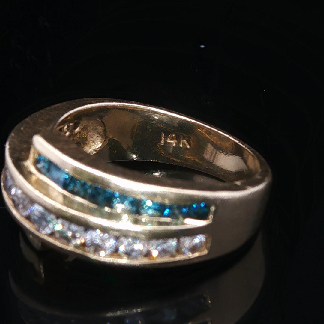 14k Yellow Gold 1.5cttw White and Blue Diamond Bypass Ring Size 6