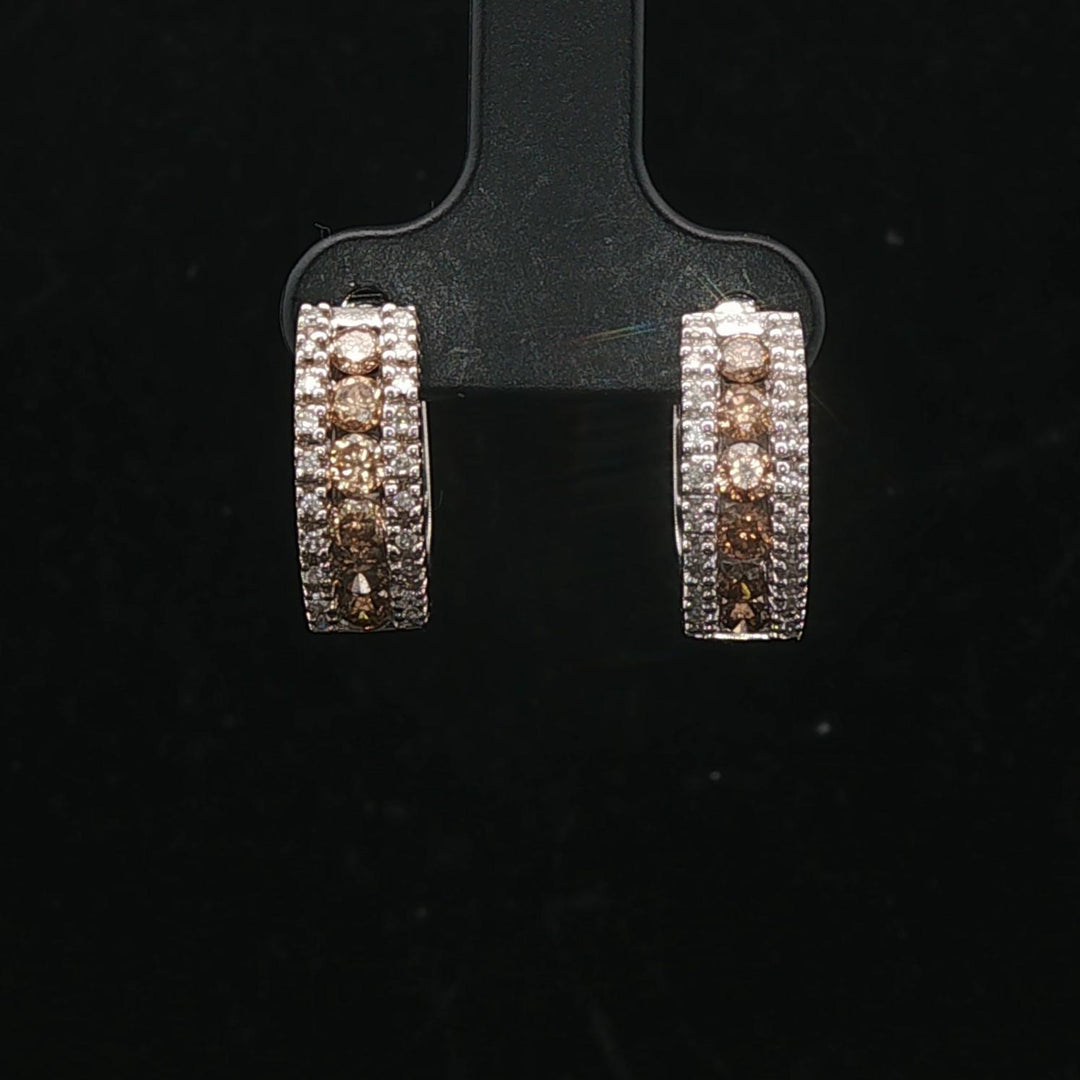 14k White Gold and 1cttw White and Chocolate Diamond Huggie Earrings