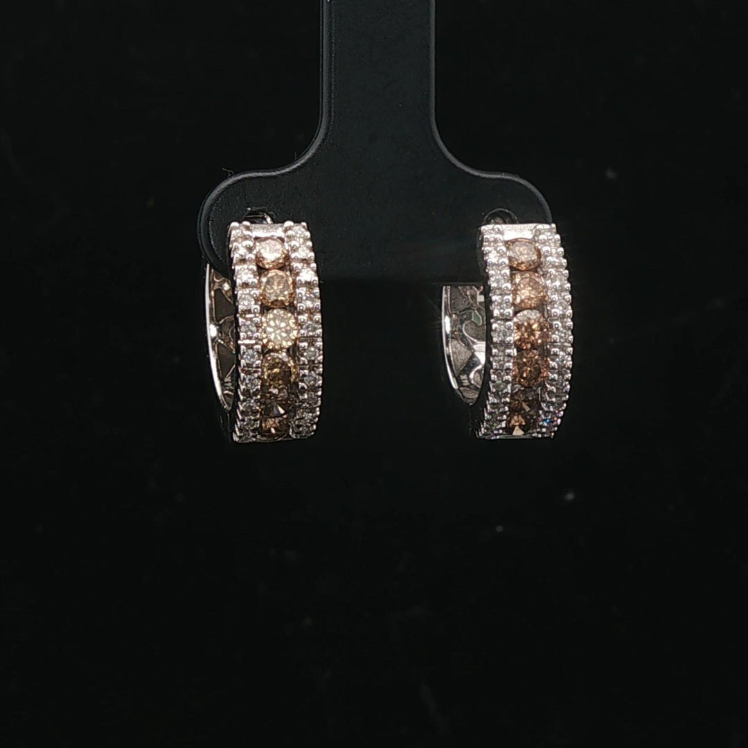 14k White Gold and 1cttw White and Chocolate Diamond Huggie Earrings