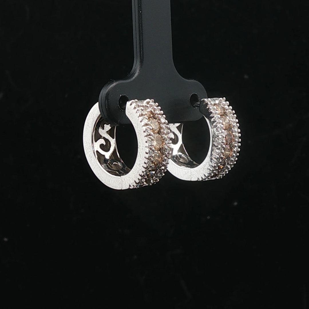 14k White Gold and 1cttw White and Chocolate Diamond Huggie Earrings