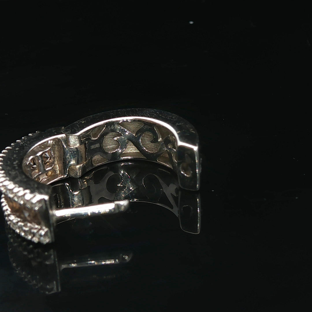 14k White Gold and 1cttw White and Chocolate Diamond Huggie Earrings