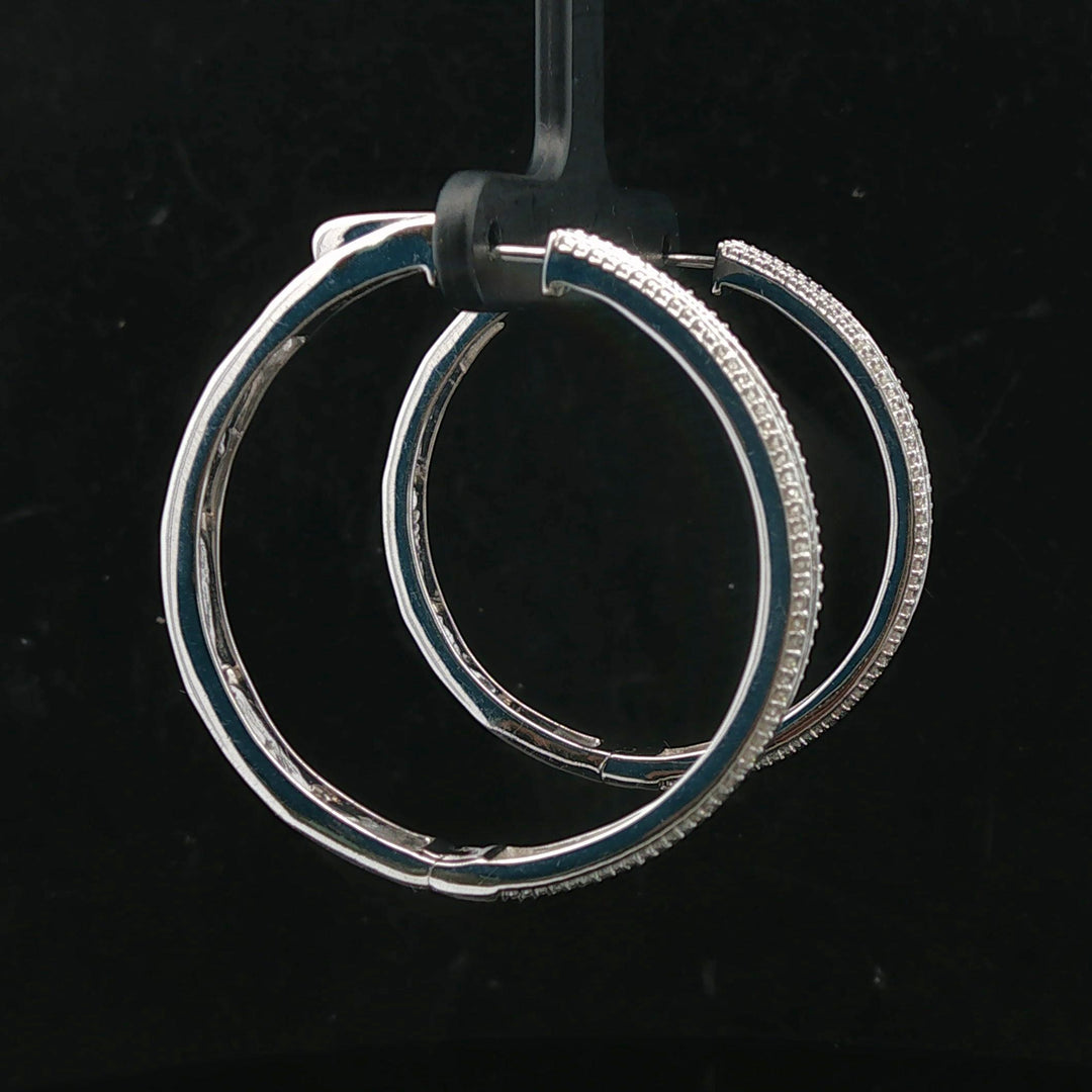 14k White Gold and 1cttw Baguette and Round Cut Diamond Hoop Earrings 1.5"