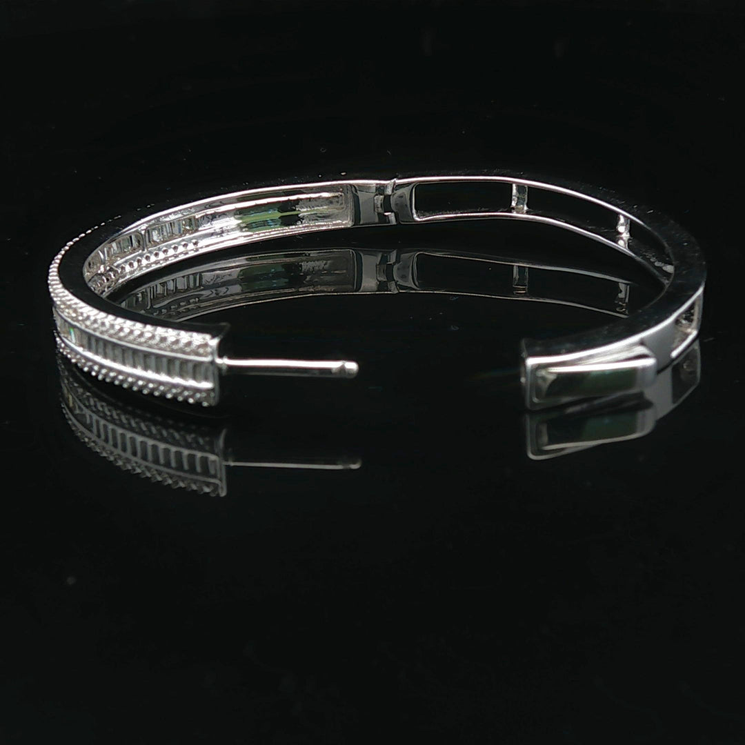 14k White Gold and 1cttw Baguette and Round Cut Diamond Hoop Earrings 1.5"