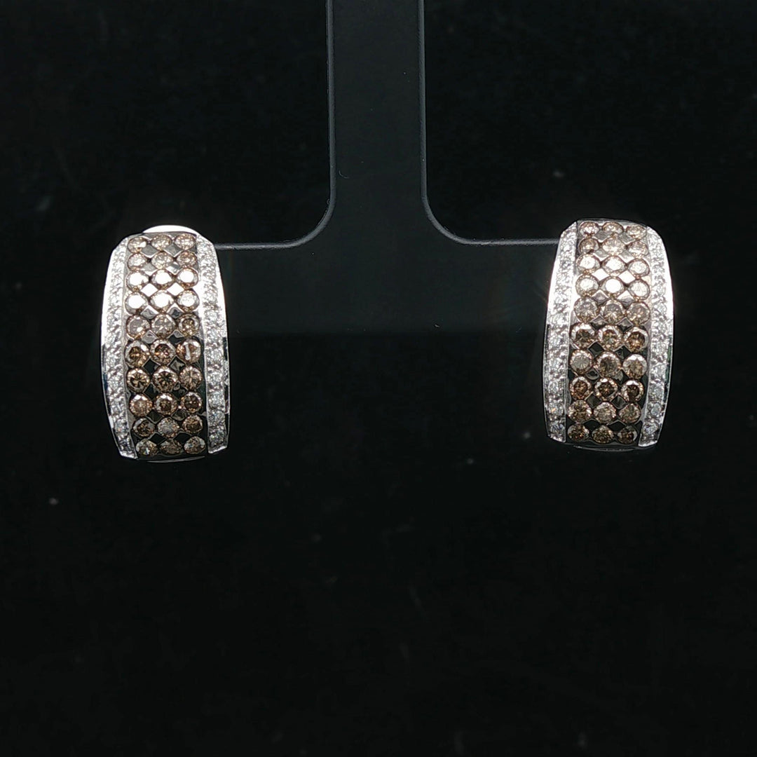 14k White Gold and 2.5cttw White and Chocolate Diamond Huggie Earrings