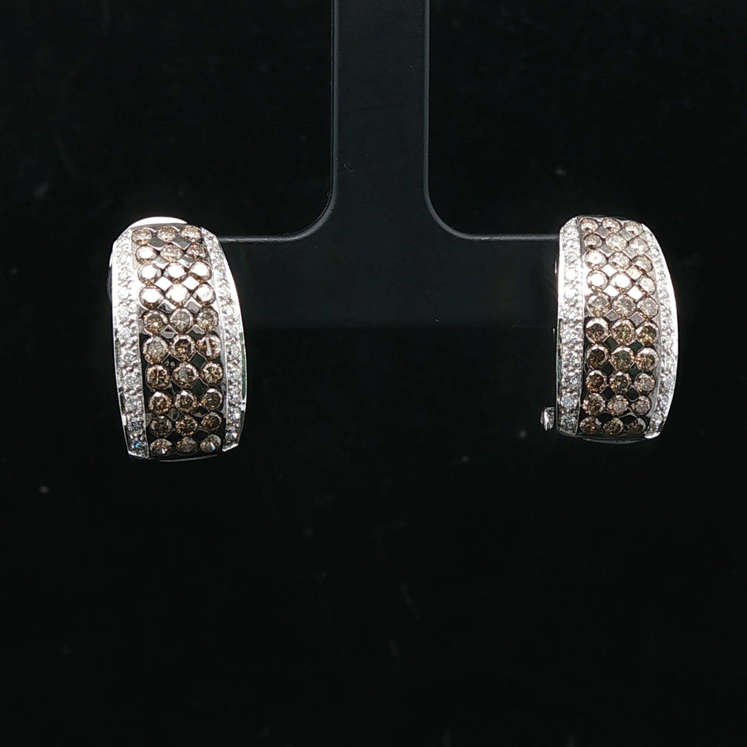 14k White Gold and 2.5cttw White and Chocolate Diamond Huggie Earrings