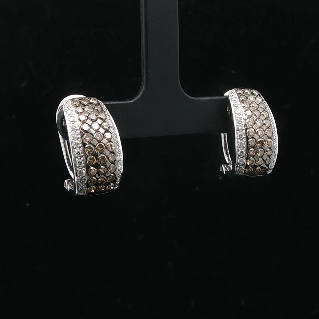 14k White Gold and 2.5cttw White and Chocolate Diamond Huggie Earrings