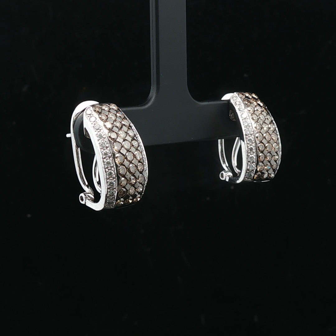 14k White Gold and 2.5cttw White and Chocolate Diamond Huggie Earrings