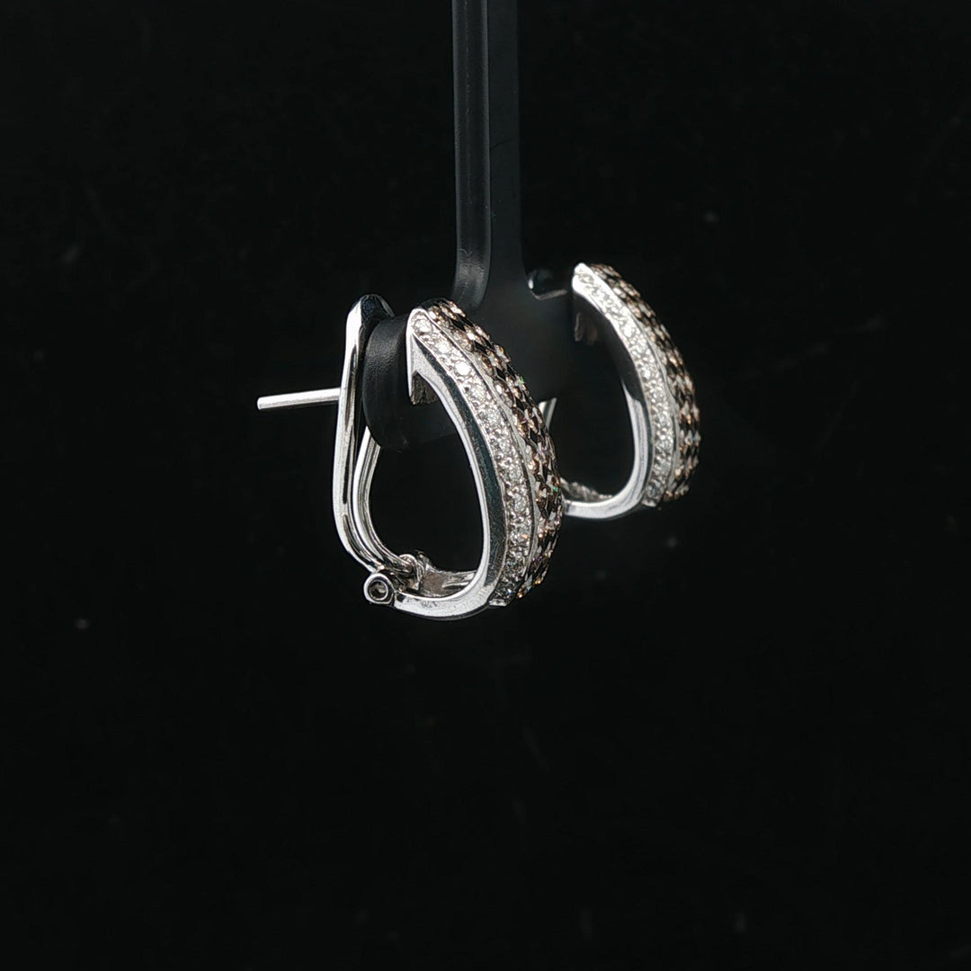 14k White Gold and 2.5cttw White and Chocolate Diamond Huggie Earrings
