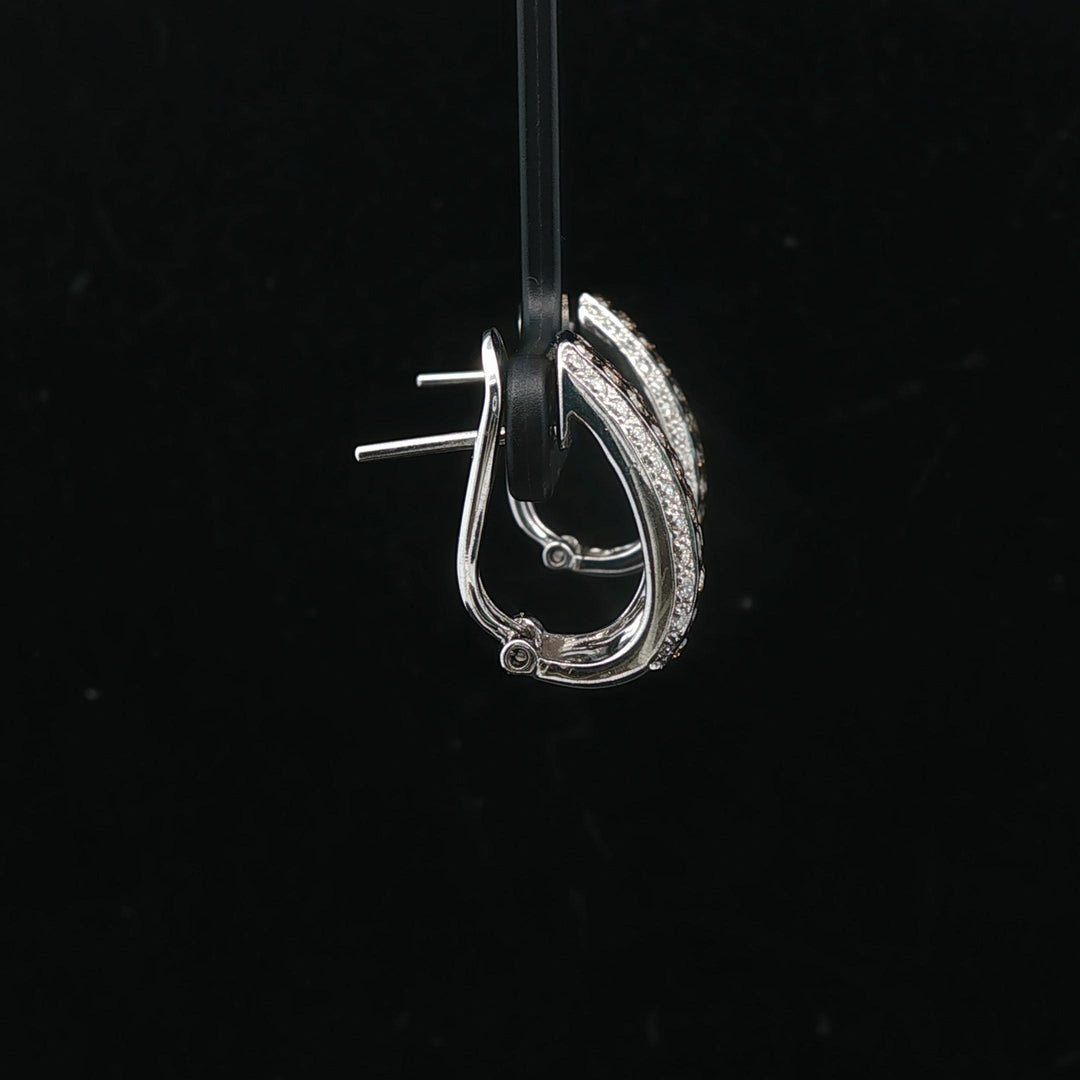 14k White Gold and 2.5cttw White and Chocolate Diamond Huggie Earrings