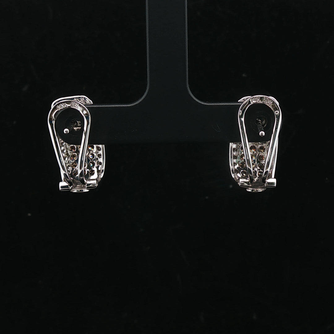 14k White Gold and 2.5cttw White and Chocolate Diamond Huggie Earrings
