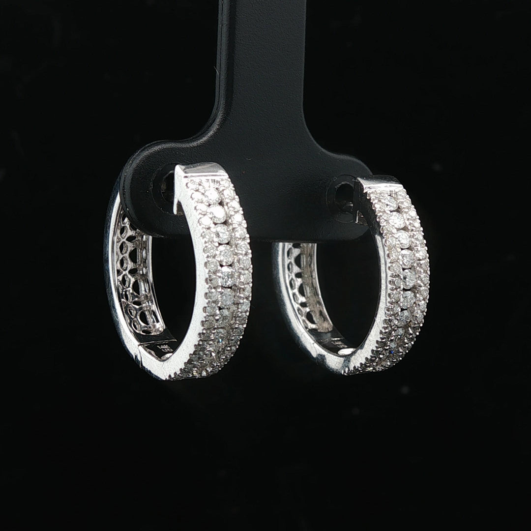 14k White Gold and 1cttw Diamond Small Hoop Earrings