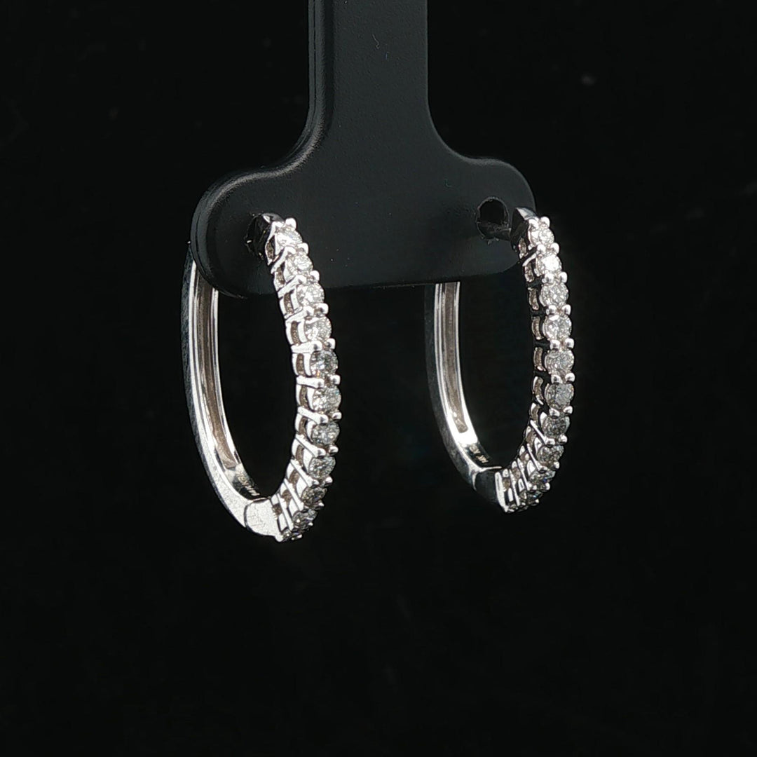 14k White Gold and 0.50cttw Diamond Small Oval Hoop Earrings
