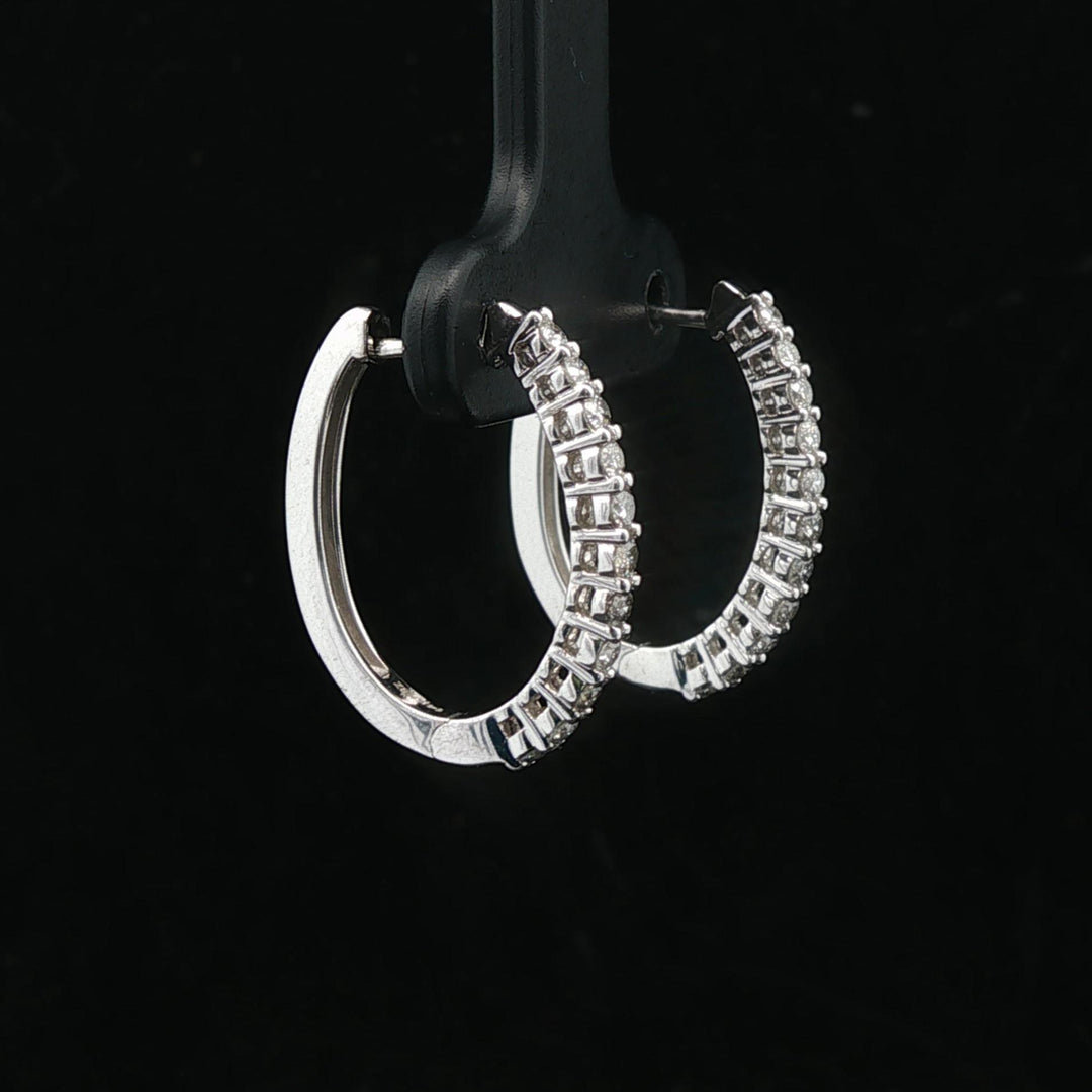 14k White Gold and 0.50cttw Diamond Small Oval Hoop Earrings