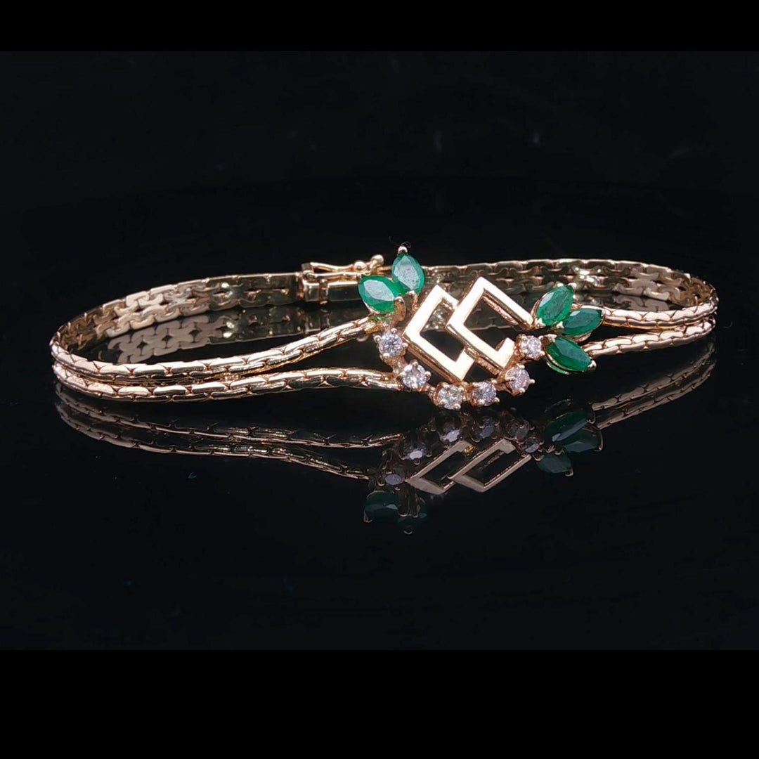 14k Yellow Gold Emerald and Diamond Vintage Ladies Bracelet Italy 7"