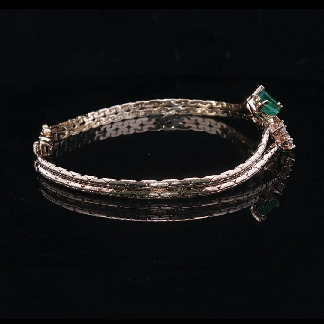 14k Yellow Gold Emerald and Diamond Vintage Ladies Bracelet Italy 7"