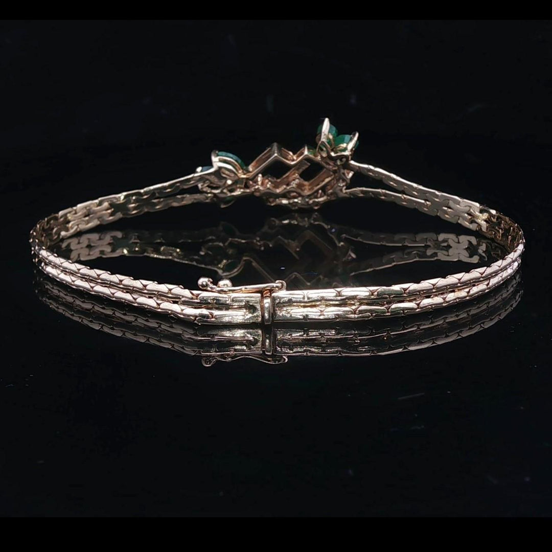 14k Yellow Gold Emerald and Diamond Vintage Ladies Bracelet Italy 7"