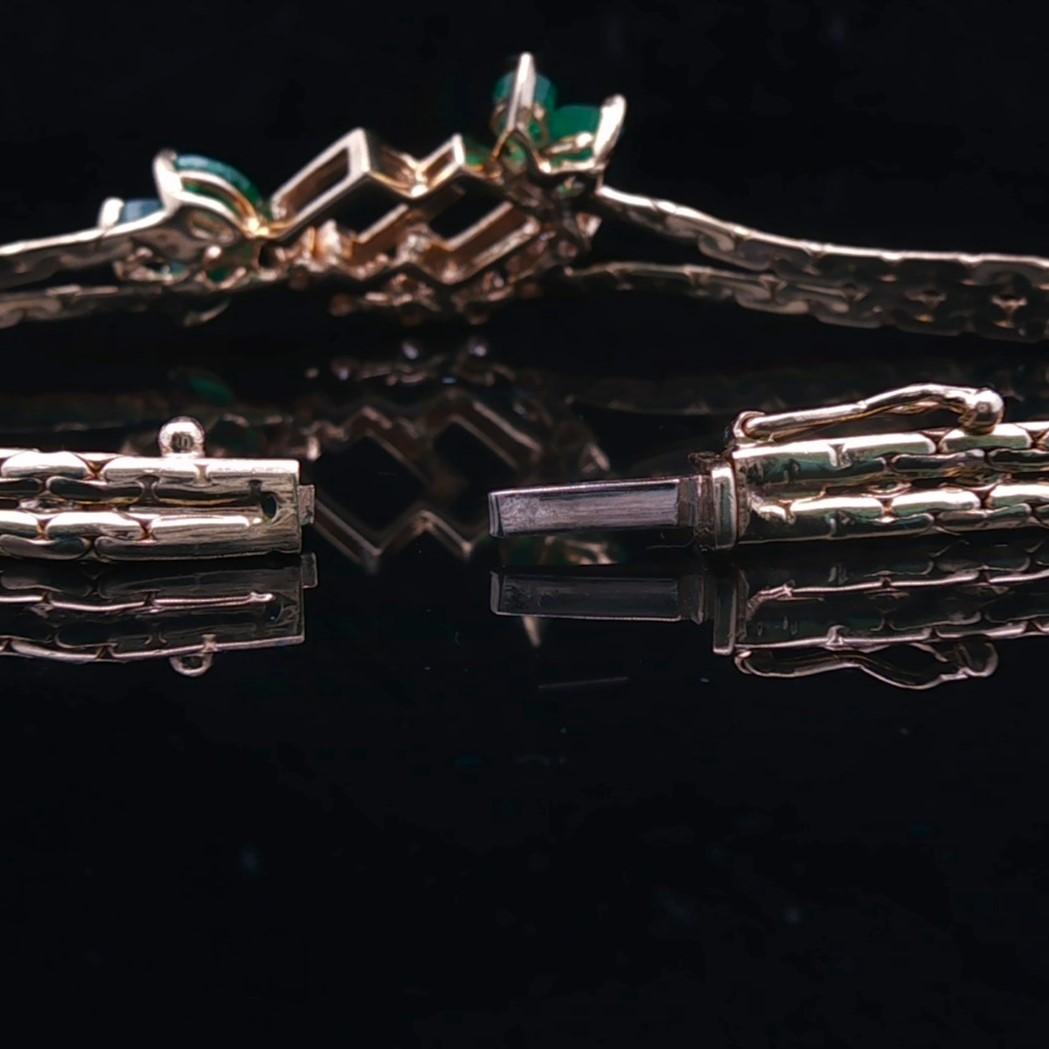 14k Yellow Gold Emerald and Diamond Vintage Ladies Bracelet Italy 7"