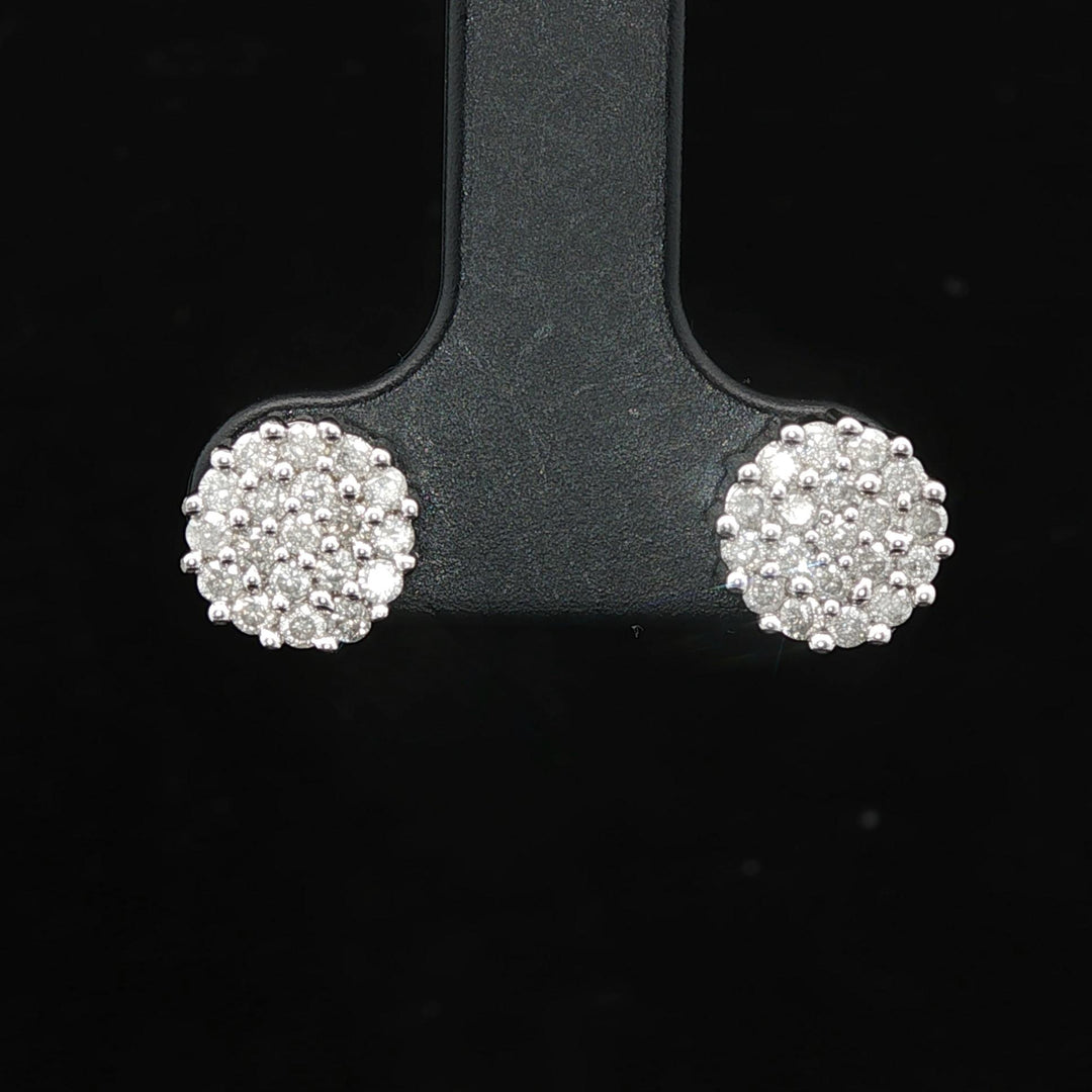 14k White Gold and 1cttw Diamond Cluster Stud Earrings