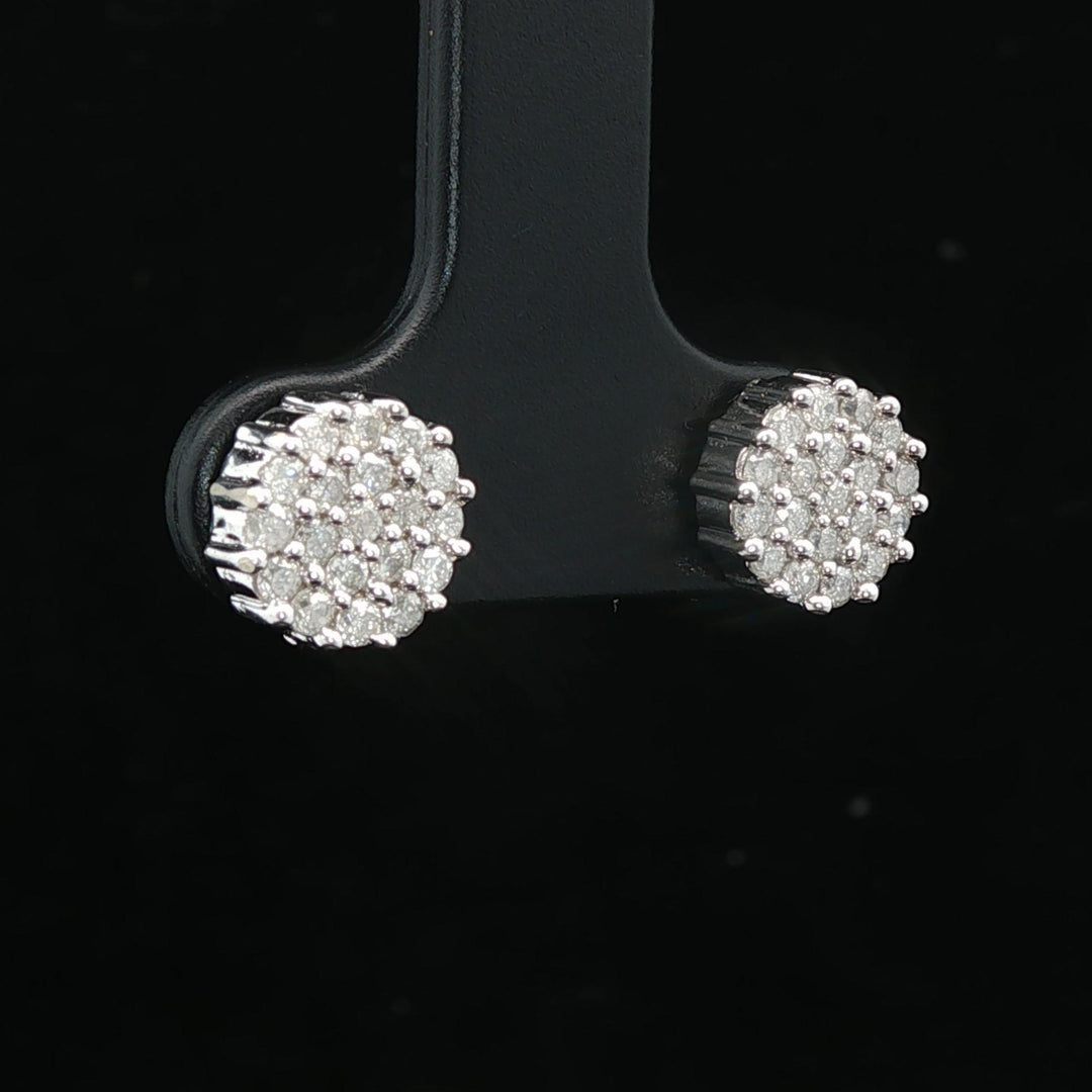 14k White Gold and 1cttw Diamond Cluster Stud Earrings