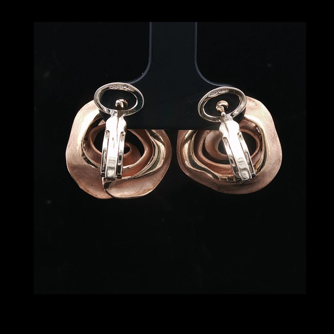 18k Rose Gold and Diamond 14.4g Heavy Vintage Floral Stud Earrings Italy