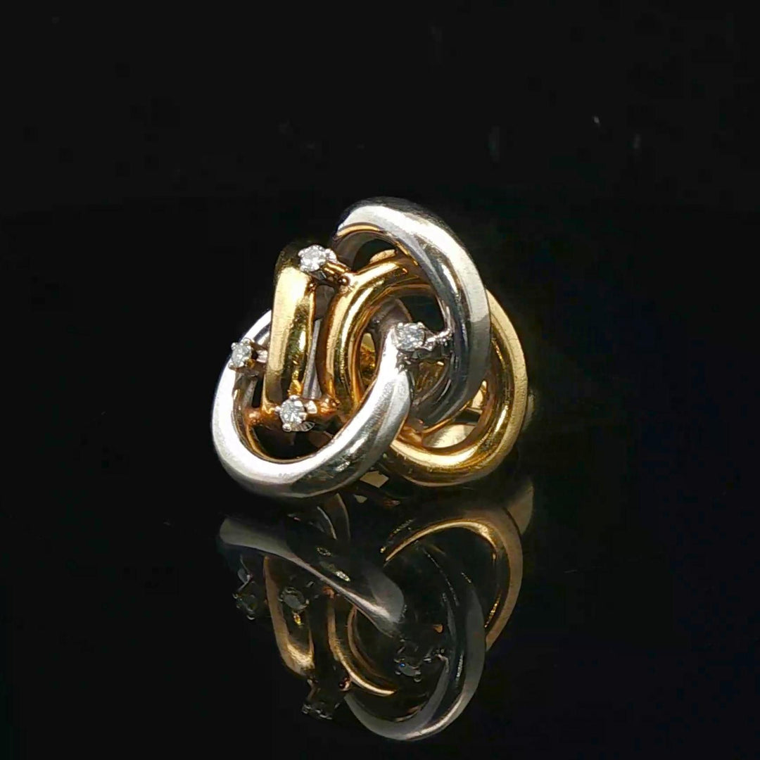 18k Yellow and White Gold 13g Diamond Interlocking Ring Italy Size 4.25