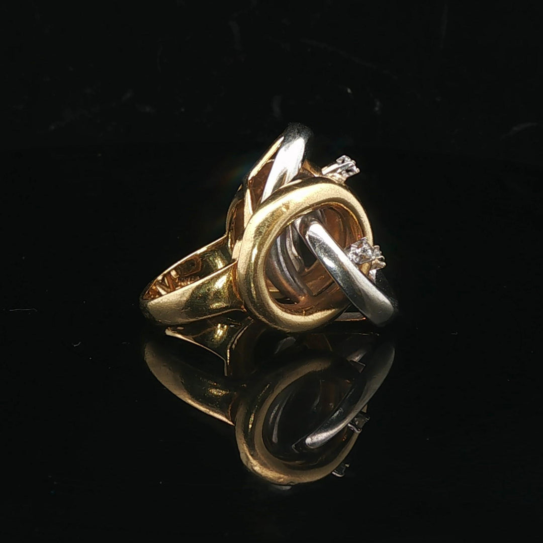 18k Yellow and White Gold 13g Diamond Interlocking Ring Italy Size 4.25