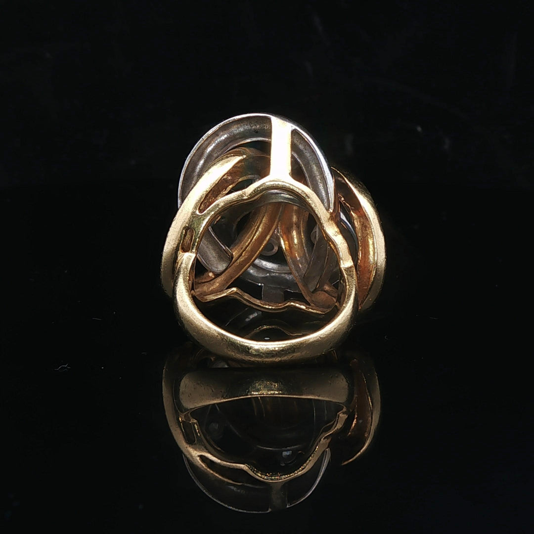 18k Yellow and White Gold 13g Diamond Interlocking Ring Italy Size 4.25