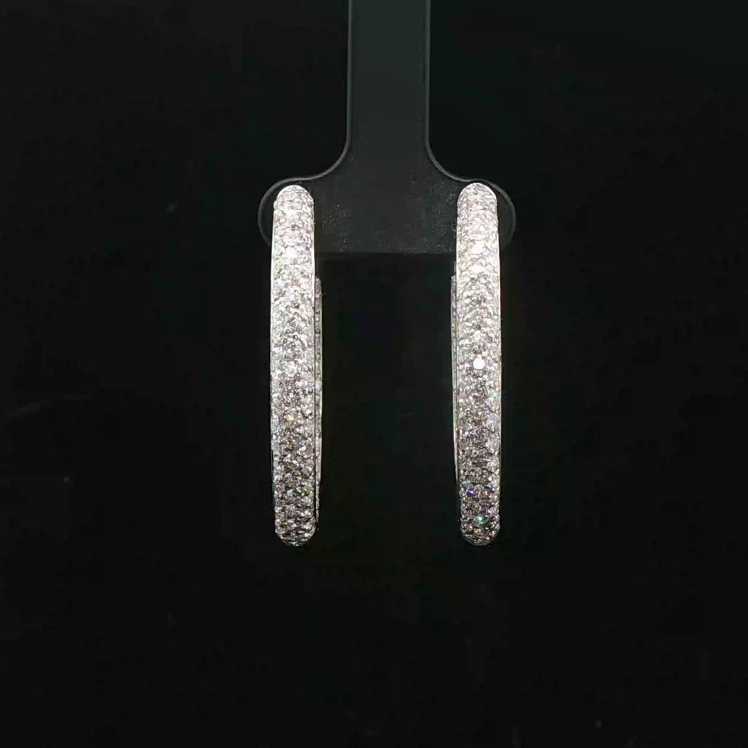 18k White Gold and 3.30cttw Diamond Solid 15.7g Inside Out Hoop Earrings Italy