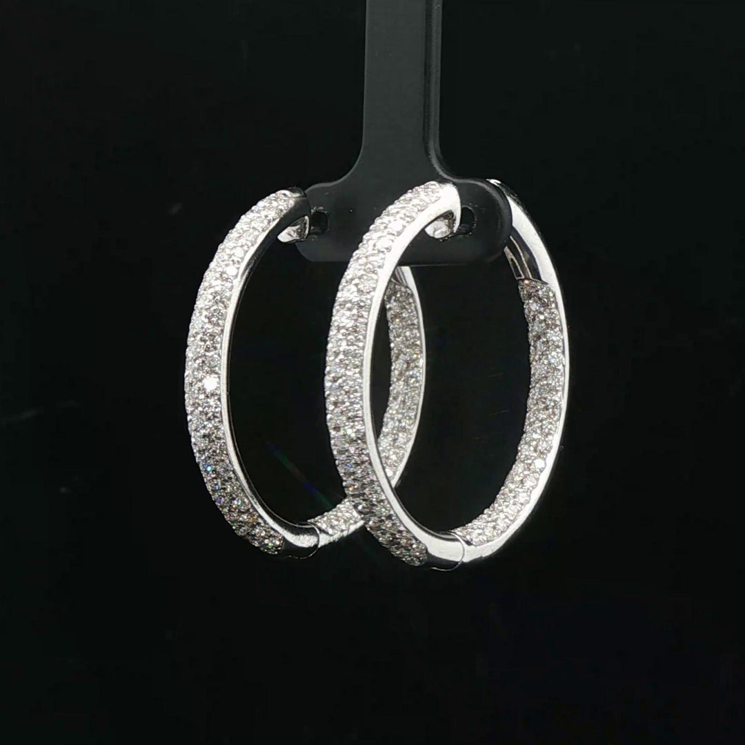 18k White Gold and 3.30cttw Diamond Solid 15.7g Inside Out Hoop Earrings Italy