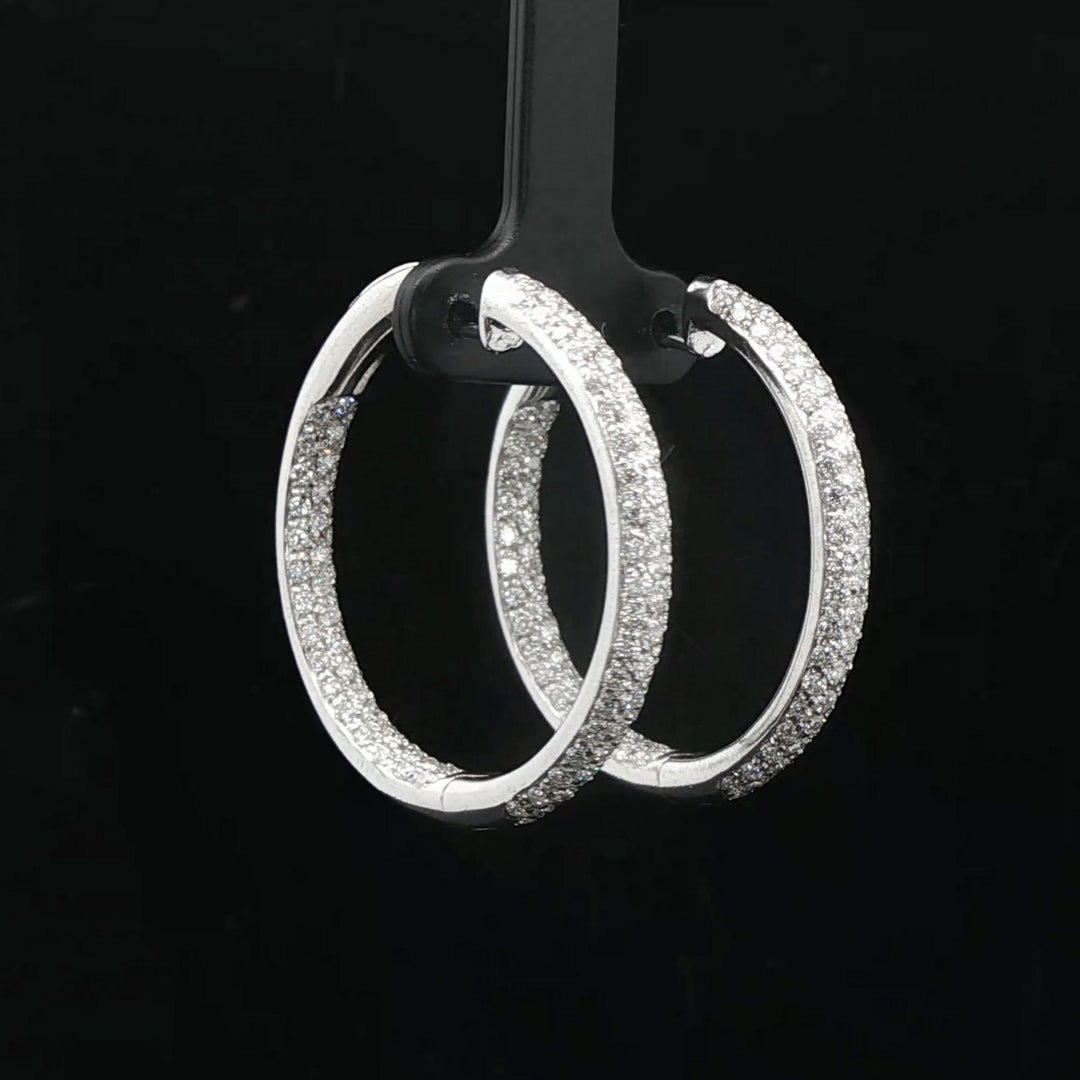 18k White Gold and 3.30cttw Diamond Solid 15.7g Inside Out Hoop Earrings Italy