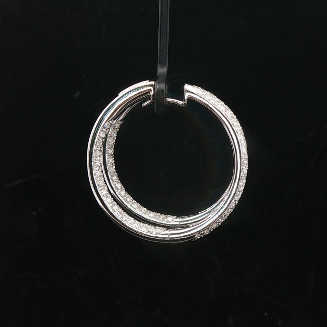 18k White Gold and 3.30cttw Diamond Solid 15.7g Inside Out Hoop Earrings Italy