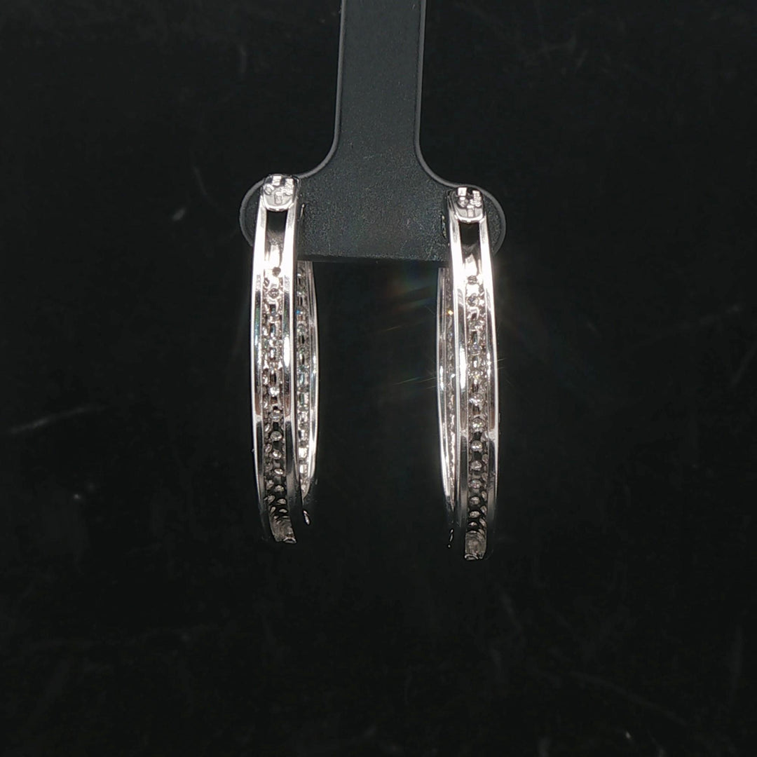 18k White Gold and 3.30cttw Diamond Solid 15.7g Inside Out Hoop Earrings Italy