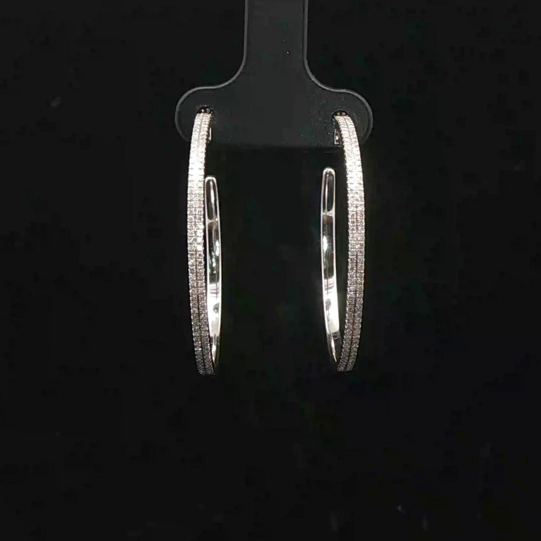 14k White Gold and 1cttw Diamond Hoop Earrings 1.25"