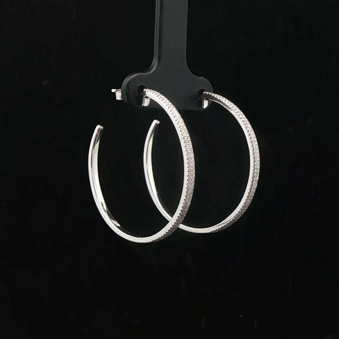14k White Gold and 1cttw Diamond Hoop Earrings 1.25"