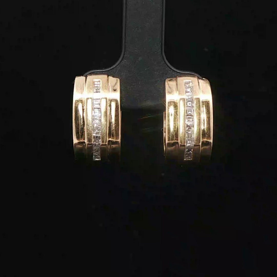 14k Yellow Gold and Diamond 10.2g Solid Huggie Earrings