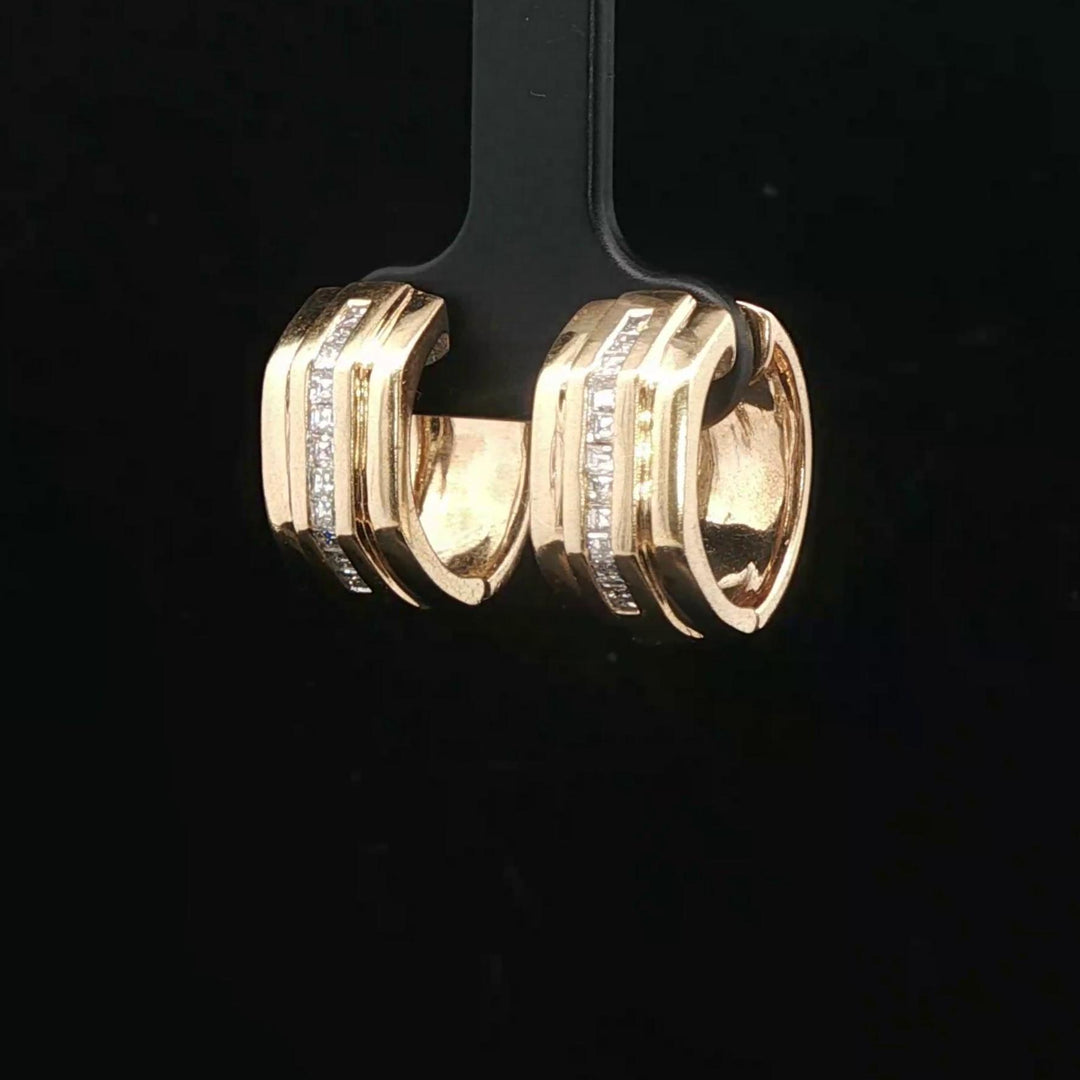14k Yellow Gold and Diamond 10.2g Solid Huggie Earrings