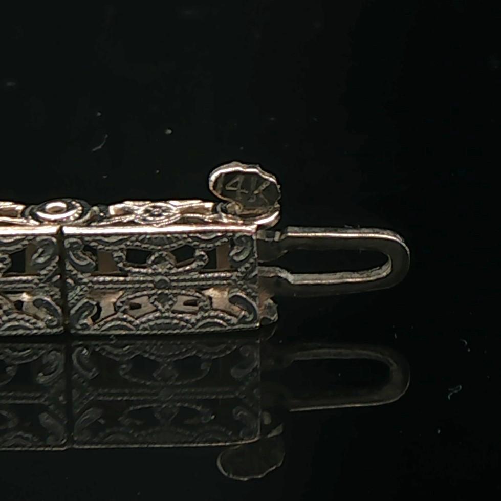 14k White Gold Blue Sapphire and Diamond Vintage Filigree Bracelet 6.5"