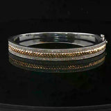 14k White and Yellow Gold Diamond Solid Heavy 22.4g Bangle Bracelet 6.75"