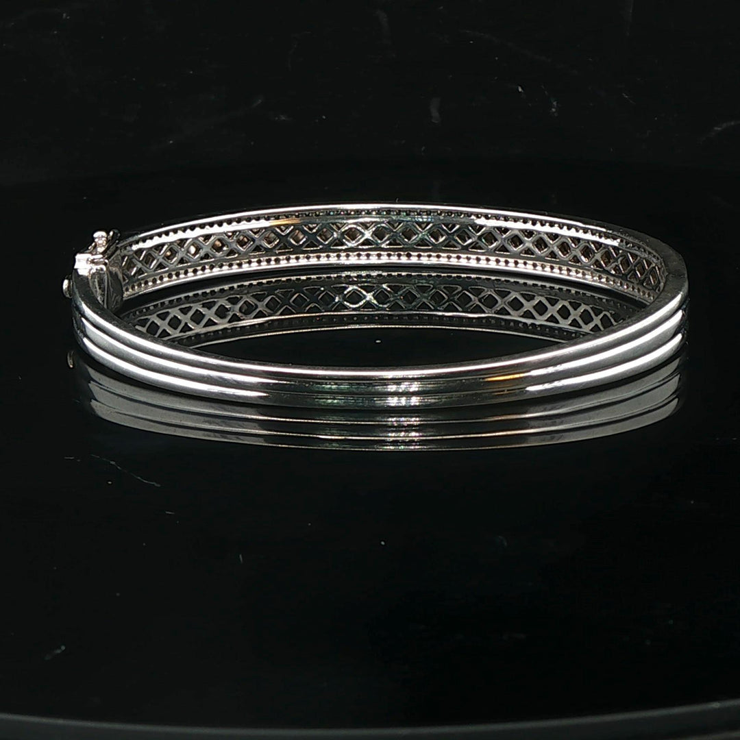 14k White and Yellow Gold Diamond Solid Heavy 22.4g Bangle Bracelet 6.75"