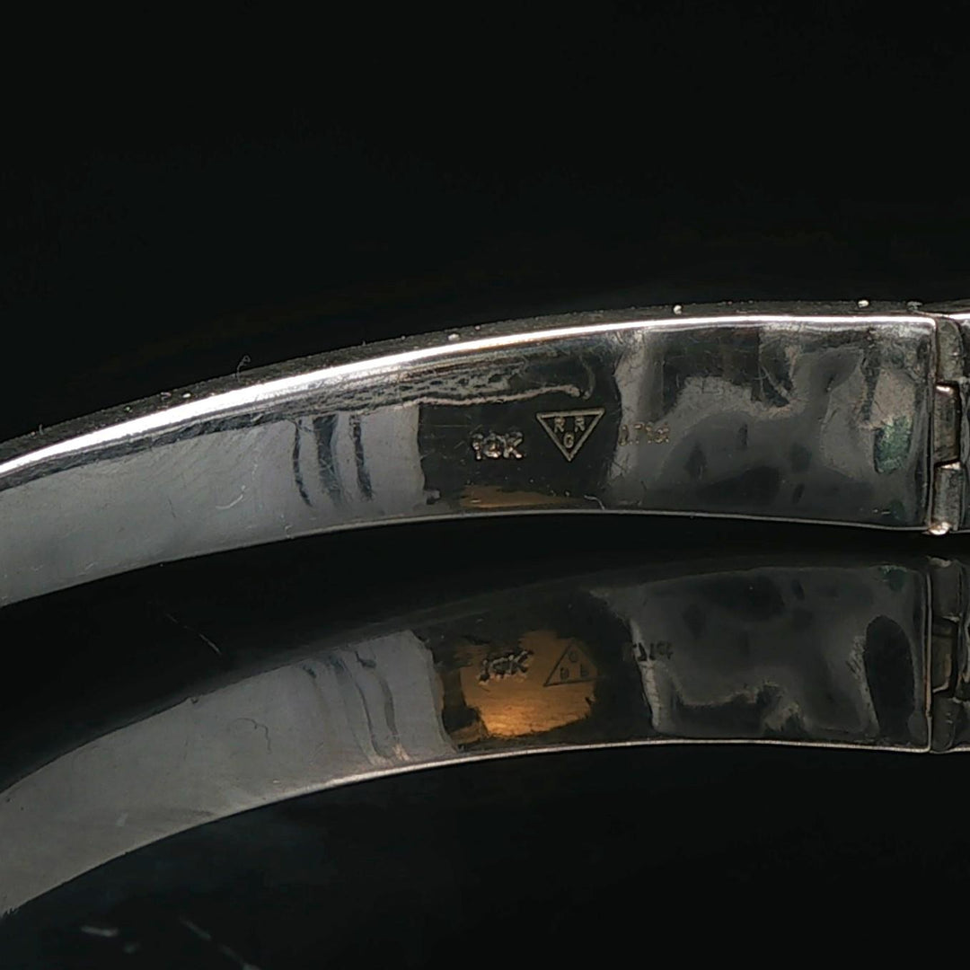 14k White and Yellow Gold Diamond Solid Heavy 22.4g Bangle Bracelet 6.75"