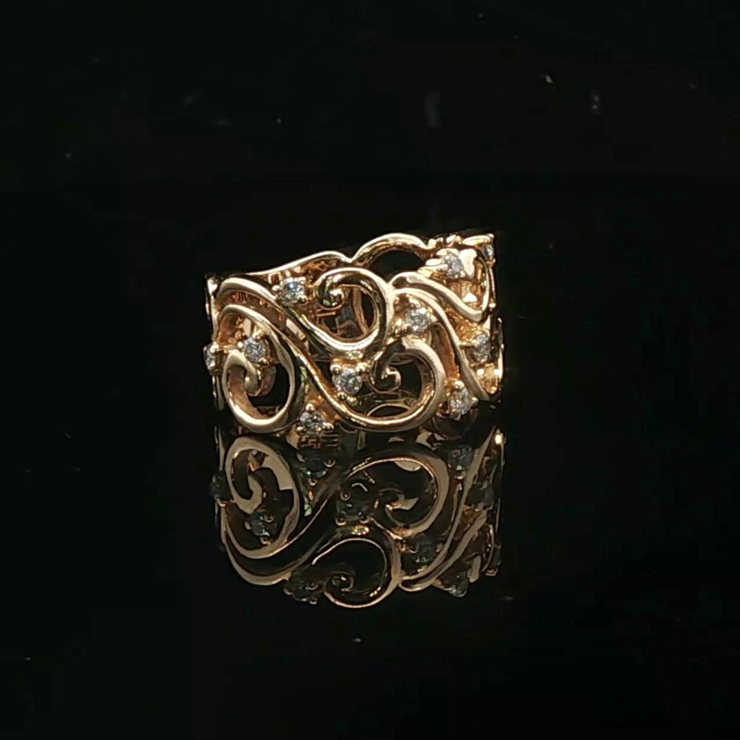 Effy 14k Yellow Gold and Diamond 7.7g Fancy Open Band Ring Size 7