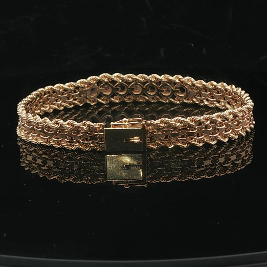 14k Yellow Gold Blue Sapphire and Diamond Rope and Bismark Bracelet 7.5"