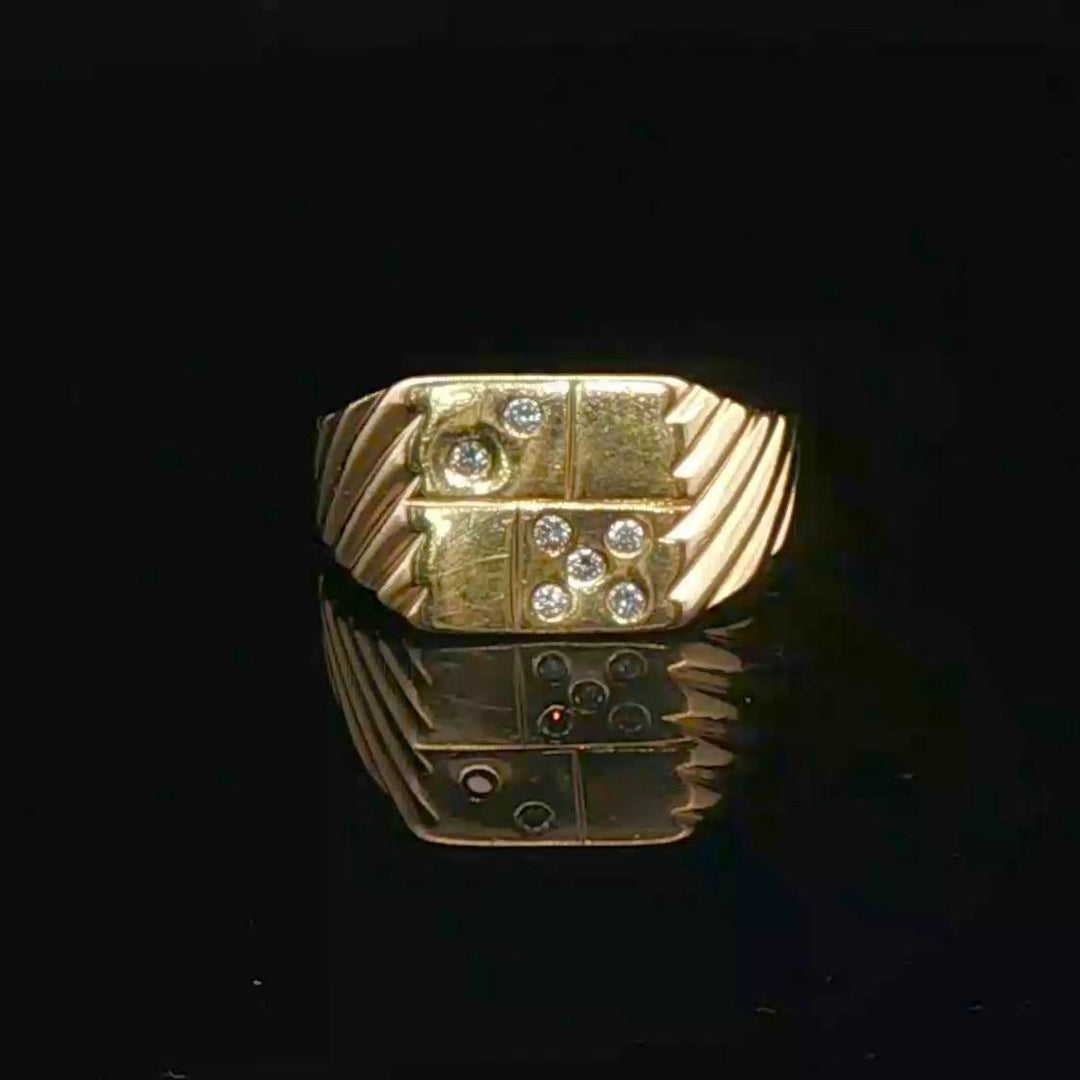 14k Yellow Gold and Diamond Men's Vintage "7" Signet Pinky Ring Size 9