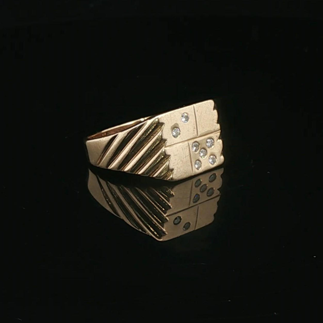14k Yellow Gold and Diamond Men's Vintage "7" Signet Pinky Ring Size 9