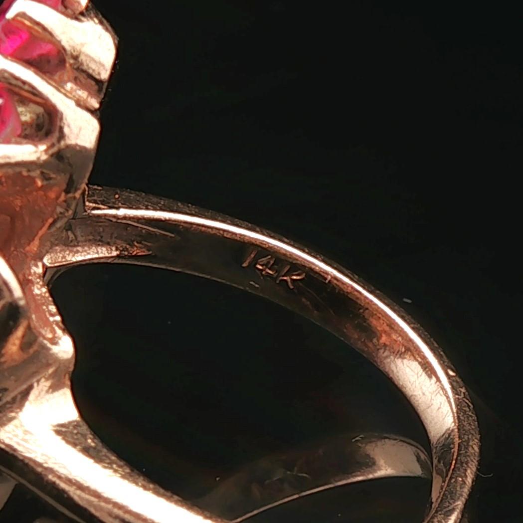 14k Yellow Gold Ruby and Diamond Ladies Fancy Retro Ring Size 6