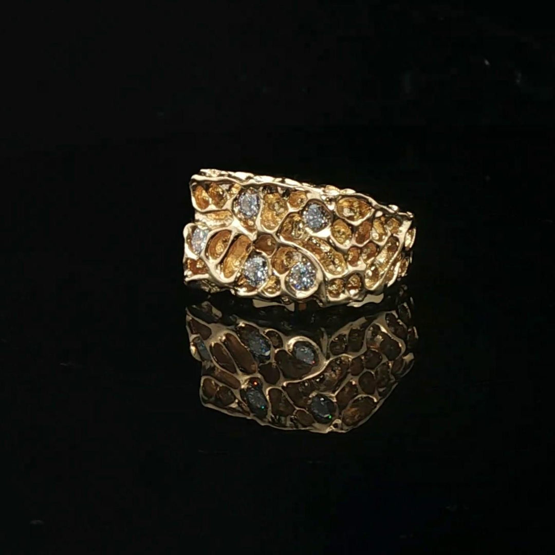 14k Yellow Gold and 0.50cttw Diamond 13.6g Heavy Nugget Ring Size 6