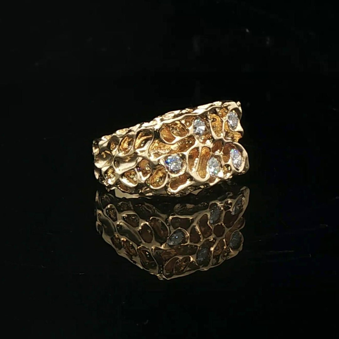14k Yellow Gold and 0.50cttw Diamond 13.6g Heavy Nugget Ring Size 6
