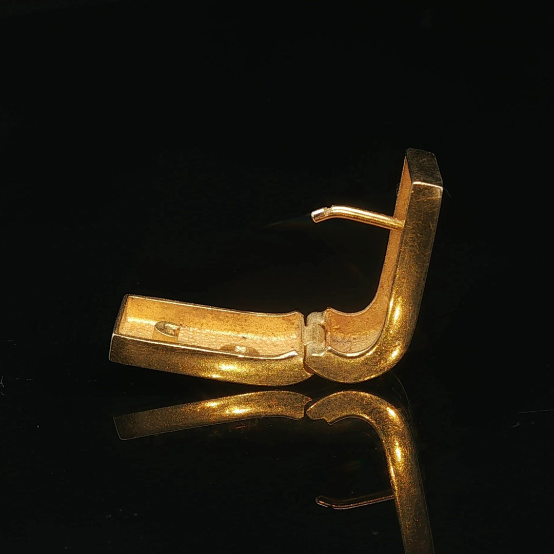 14k Yellow Gold and Diamond Solid Vintage Greek Key Huggie Earrings