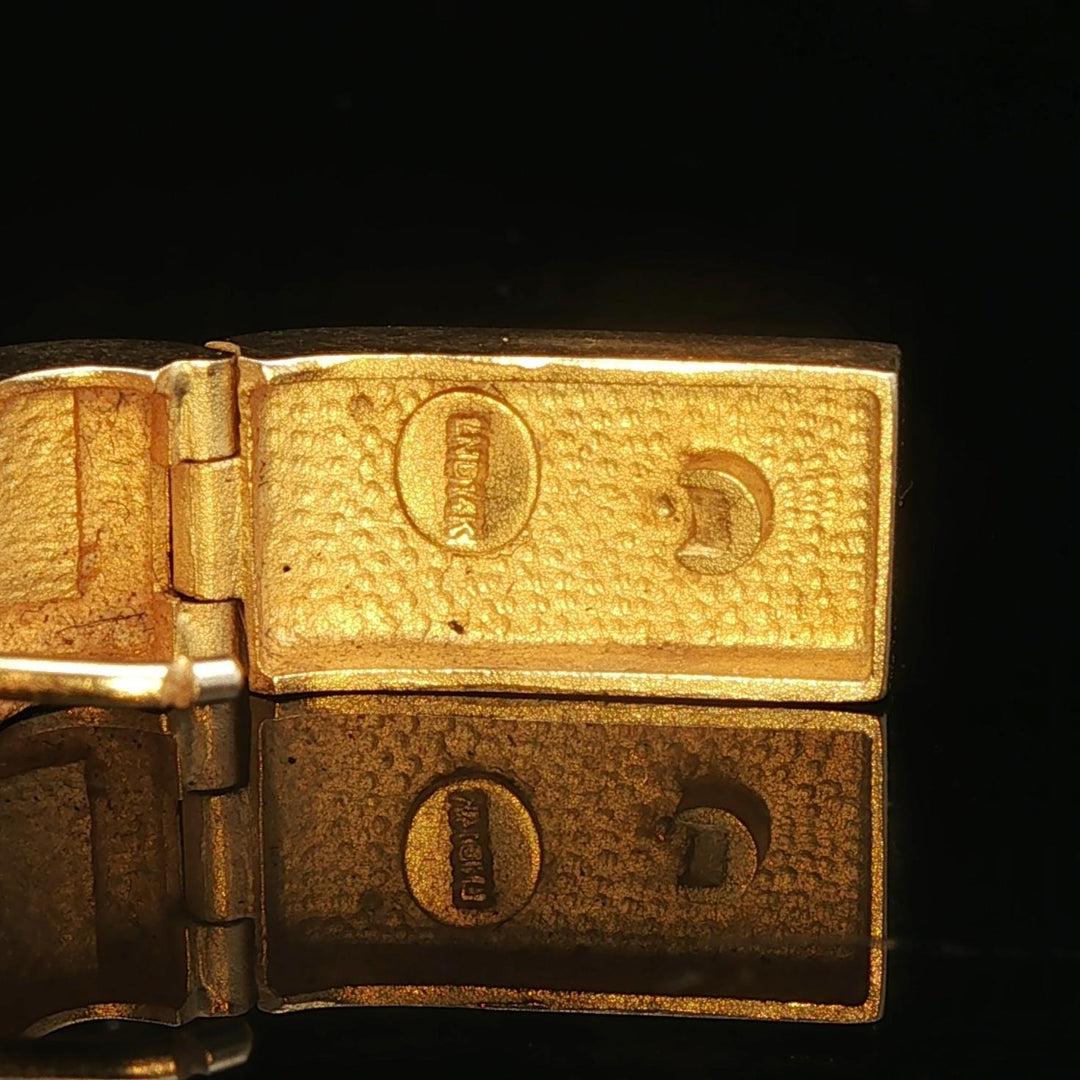 14k Yellow Gold and Diamond Solid Vintage Greek Key Huggie Earrings