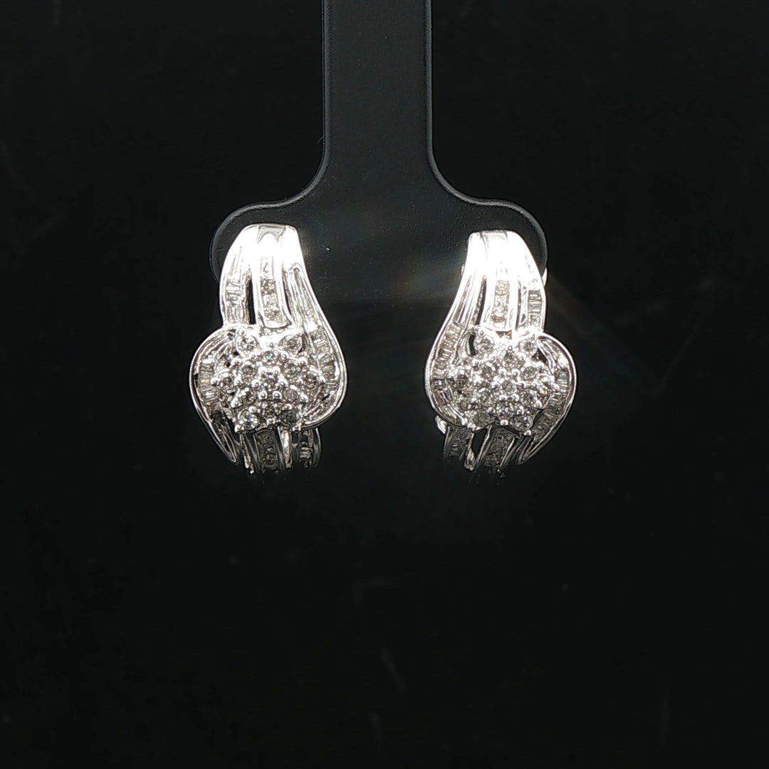 10k White Gold and 0.40cttw Diamond Ladies Huggie Earrings